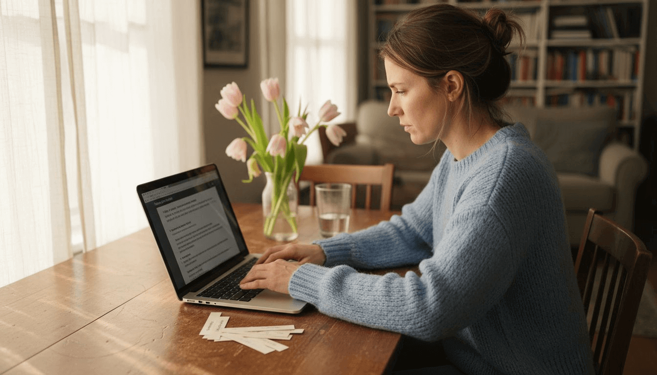 Woman taking fragrance quiz at home